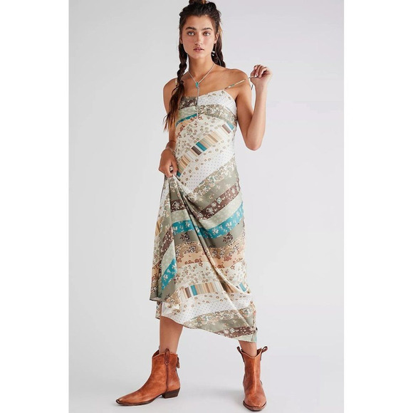 Free People Dresses & Skirts - Free People Fiona Maxi Dress Floral Patchwork Boho Slip Dress, NEW